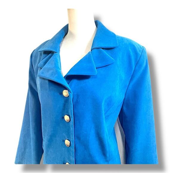 AMANDA SMITH Vintage Double Collar Blue Faux Suede Blazer Women’s SZ 16W - Picture 8 of 16